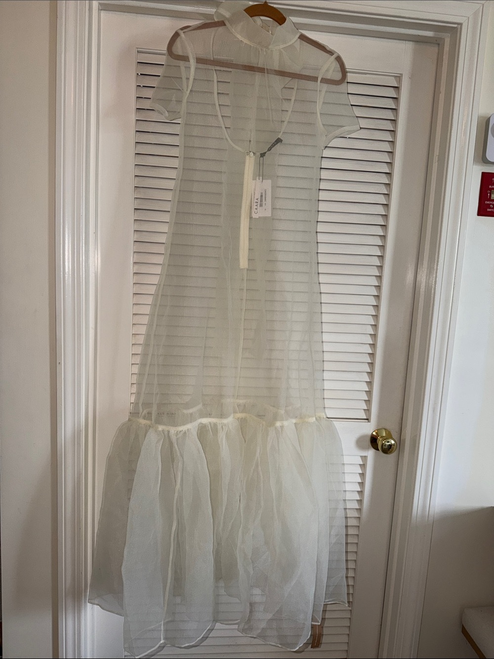 Sheer Ruffle-Hem Maxi Dress - Cream